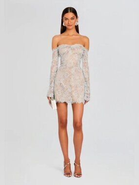 Retrofete Cream Lace Off-Shoulder Dress